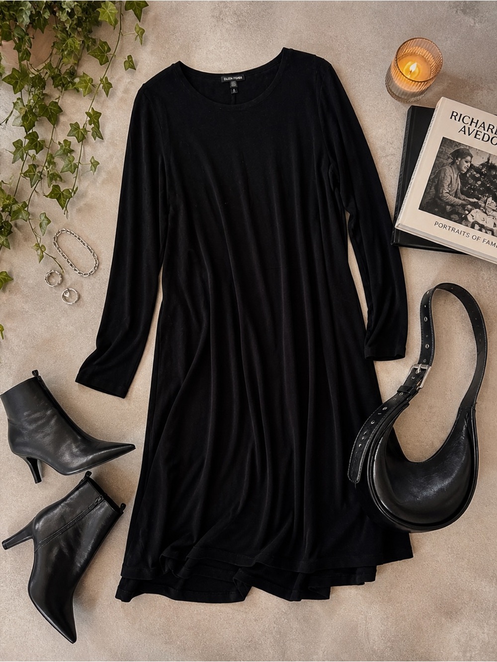 Eileen Fisher Stretch Viscose Black A-line Tunic Dress